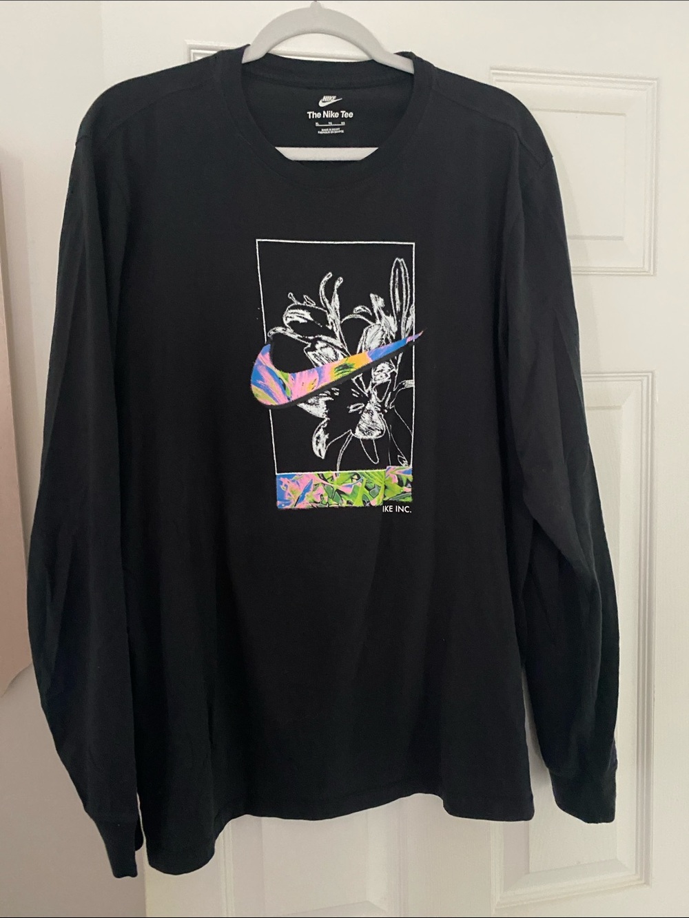 Nike Black Long-Sleeve Tee with Multicolor Floral Swoosh